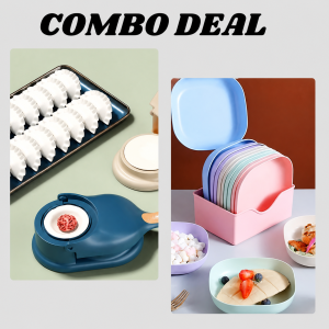 Pack of 2 10-Piece Multi-Function Spit Bone Plate Set + 2-in-1 Dumpling & Samosa Maker Premium Food-Grade Kitchen Set (Random Color)