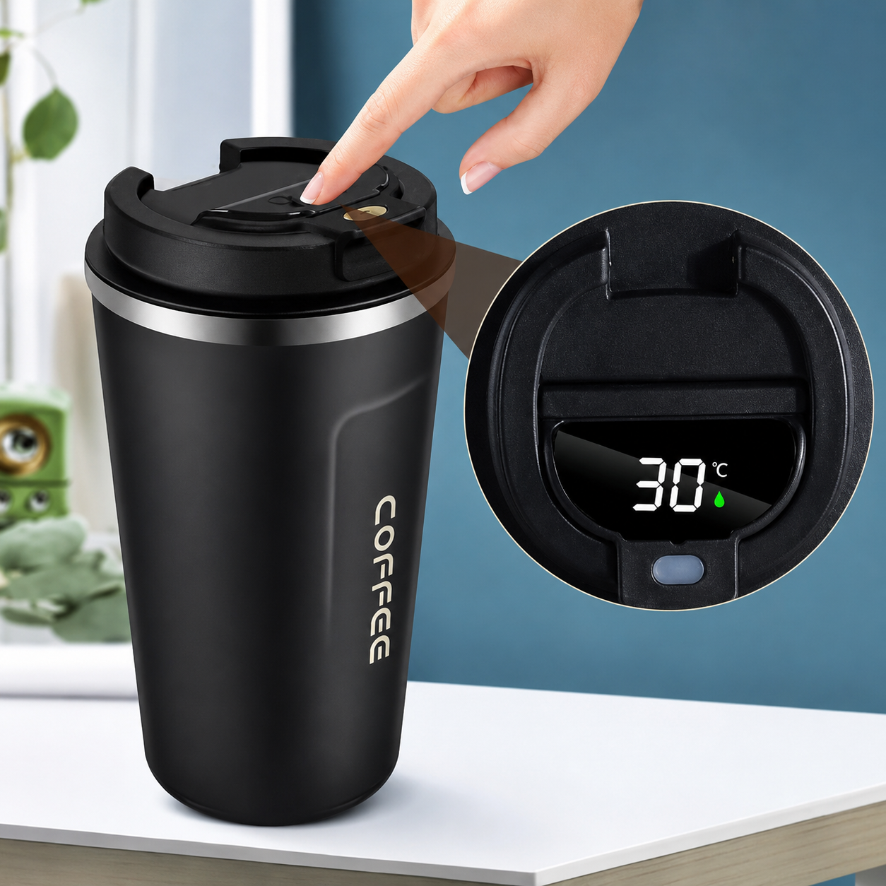 Smart Temperature Coffee Mug - 17oz Insulated Stainless Steel Mug with Leakproof Lid Perfect for Travel, Outdoor Sports, and Everyday Use