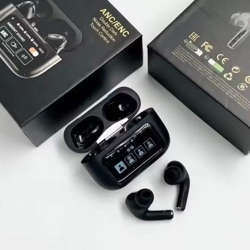 black a9 pro anc airpods with screen | bluetooth 5.4 | noise cancelling | true wireless